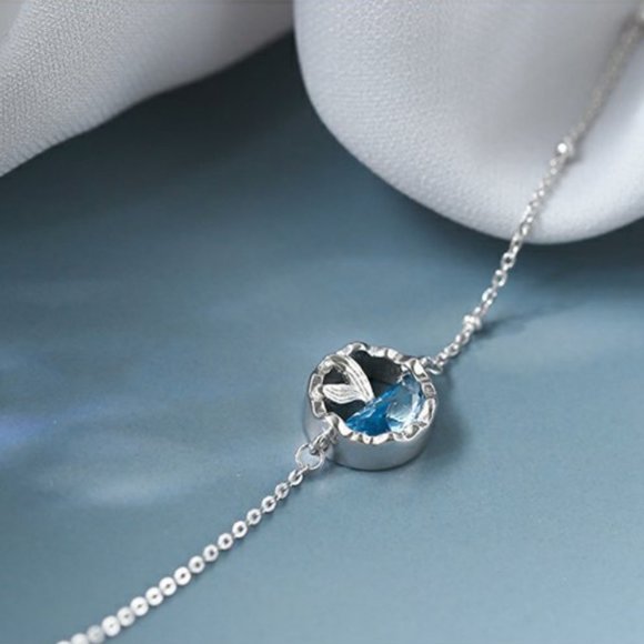 925 Sterling Silver Blue Zircon Mermaid Bracelet - Picture 3 of 15